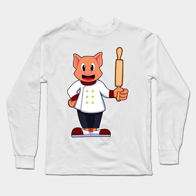 Cat as Cook with Cooking apron & Rolling pin Long Sleeve T-Shirt by Markus Schnabel